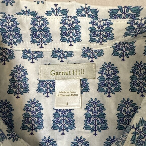 Garnet Hill Womens Shirt Button Down White Blue/Green Flowers Size 4 - Picture 4 of 11
